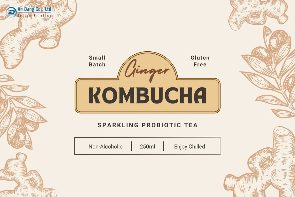 Mẫu tem trà Kombucha vị gừng