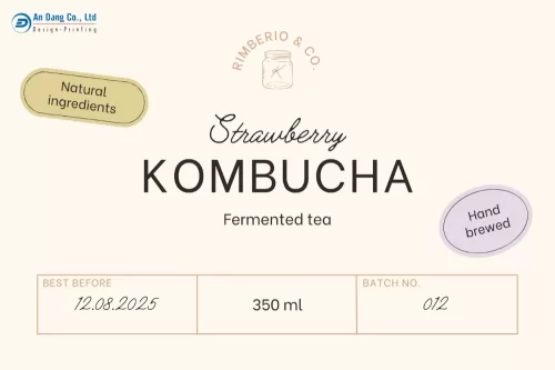 Mẫu tem trà Kombucha vị dâu