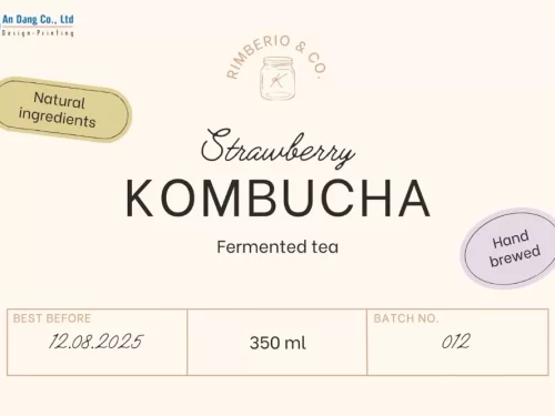 Mẫu tem trà Kombucha vị dâu