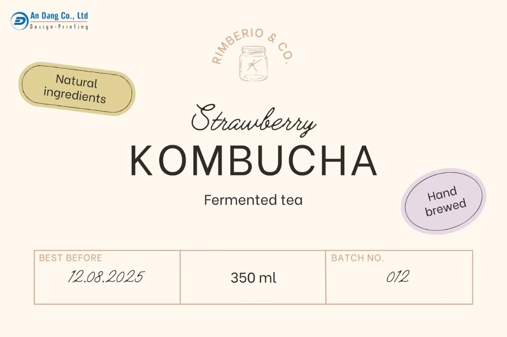 Mẫu tem trà Kombucha vị dâu