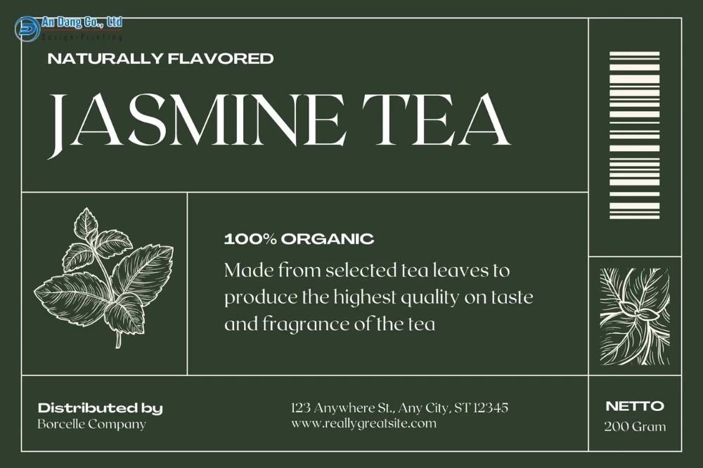 Mẫu tem trà hoa nhài organic