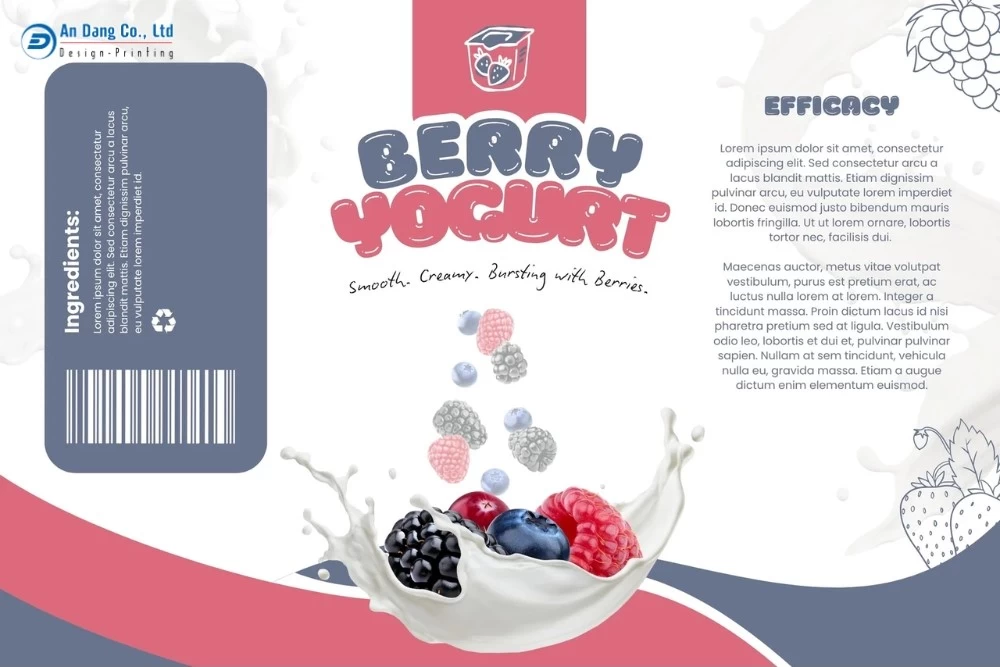 Mẫu tem sữa chua hương vị hỗn hợp quả mọng