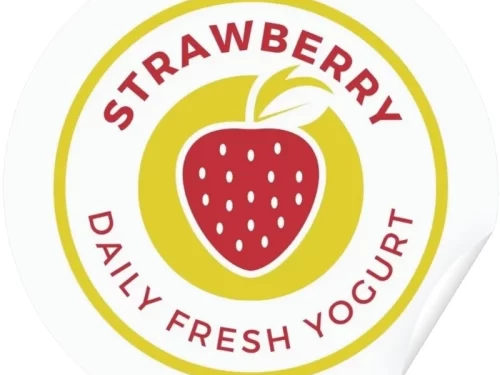 Mẫu tem sữa chua dâu đơn giản