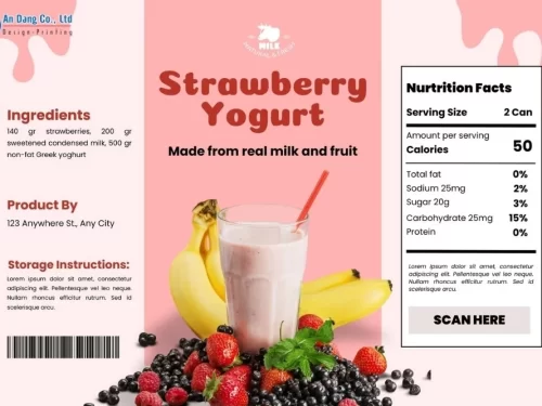 Mẫu tem sữa chua vị dâu chuyên nghiệp, thu hút