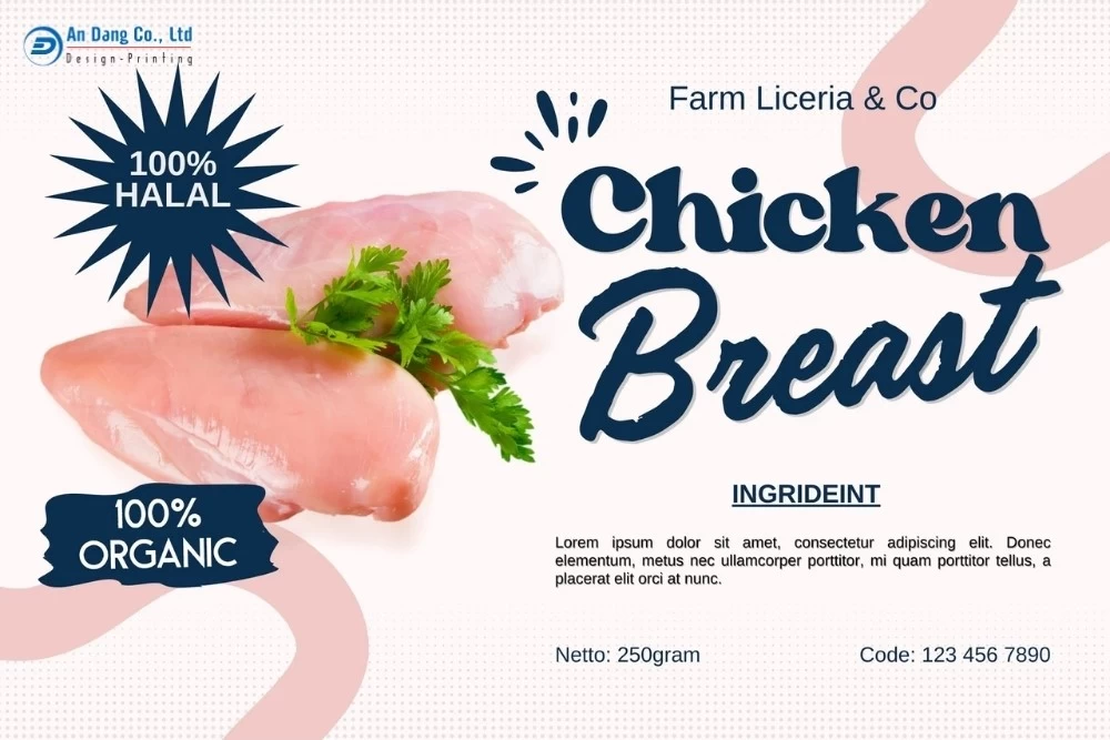 Mẫu tem thịt ức gà tươi