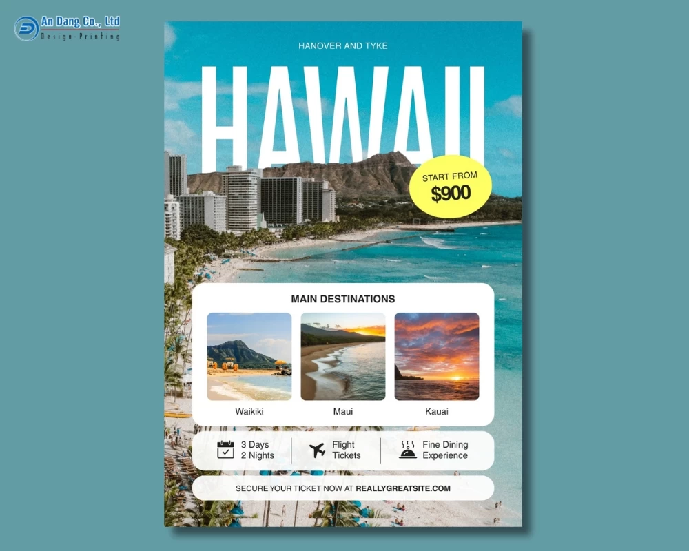 Mẫu 26 - tờ rơi du lịch quảng cáo tour Hawaii