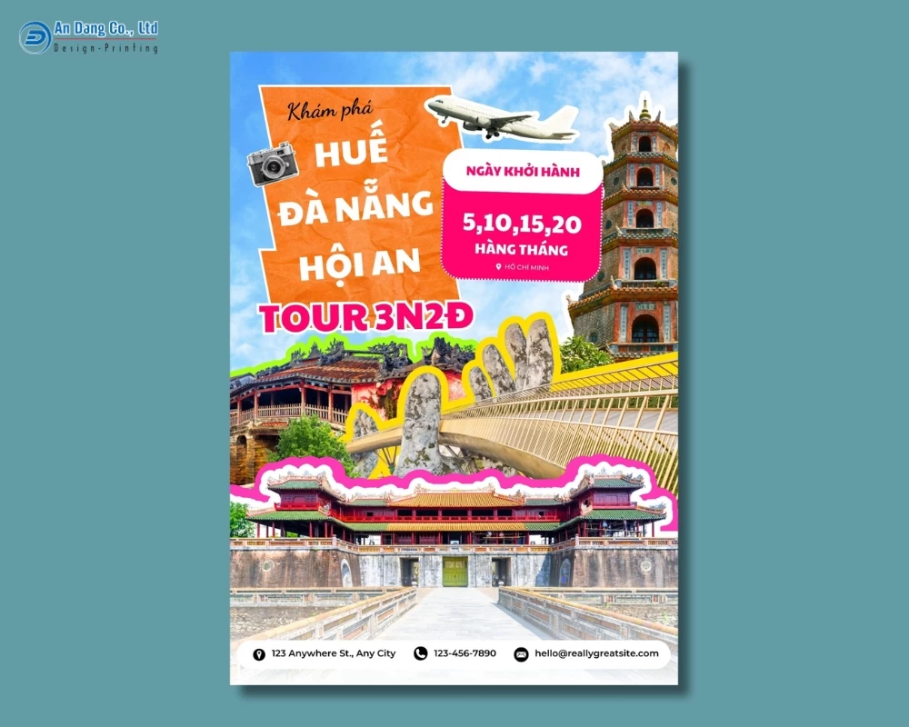 Mẫu 2 - tờ rơi quảng cáo tour du lịch Huế - Đà Nẵng - Hội An