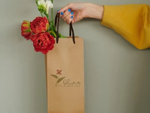 Mẫu túi giấy Kraft đựng hoa cho shop hoa tươi Olivia