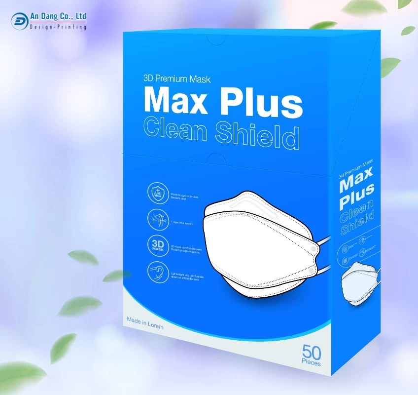 Mẫu hộp giấy khẩu trang nắp gập đáy gập