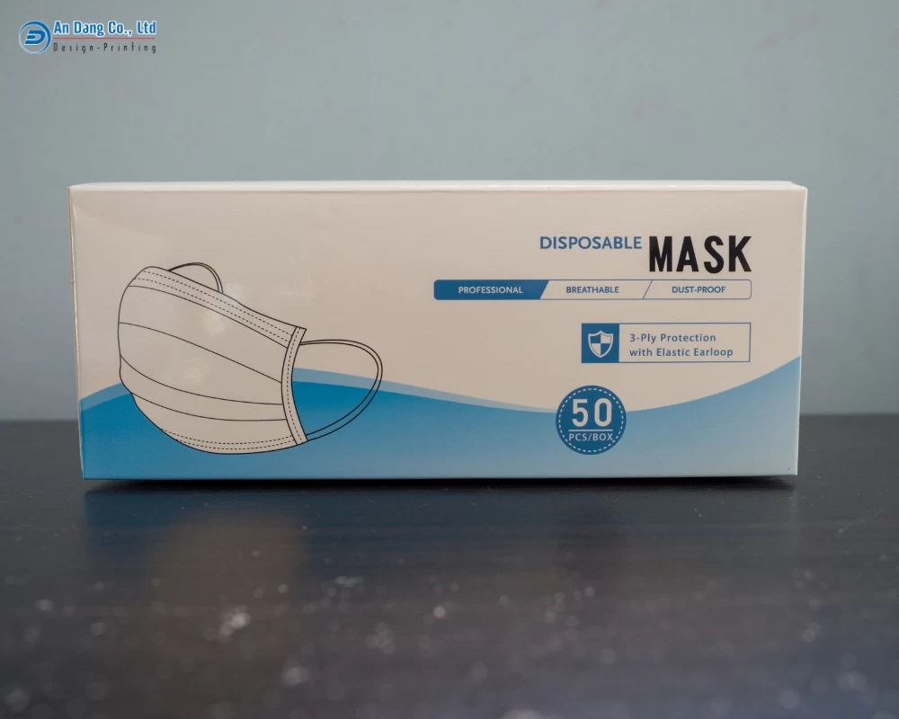 Hộp giấy đựng khẩu trang được cán màng bóng