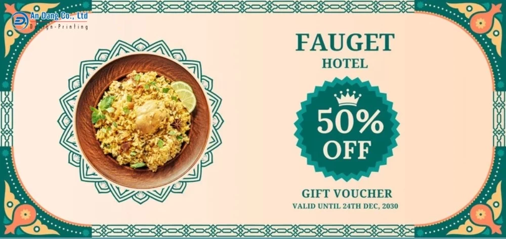 Mẫu 14 - thẻ ưu đãi giảm 50% món ăn cho khách sạn