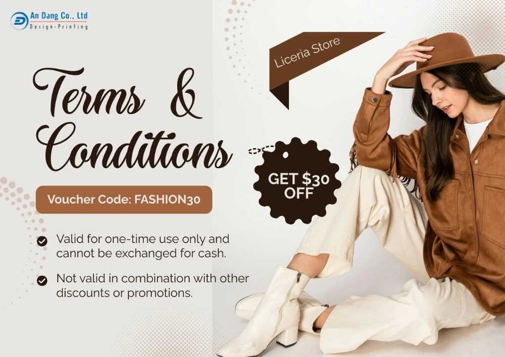 Mẫu 3 - thẻ voucher giảm giá cho shop thời trang