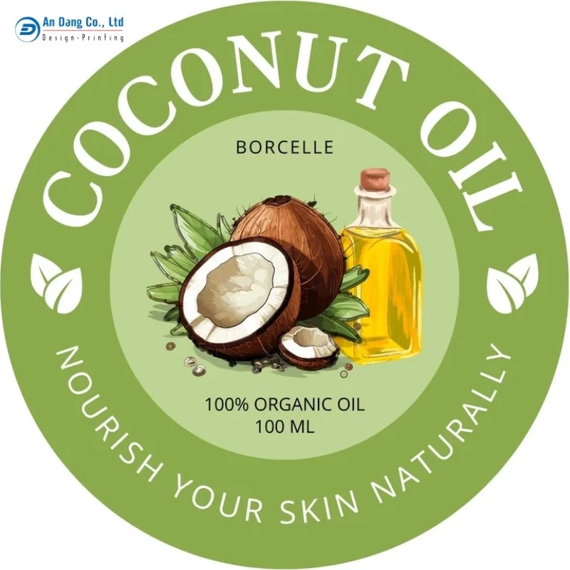 Mẫu tem nhãn dầu dừa dạng tròn