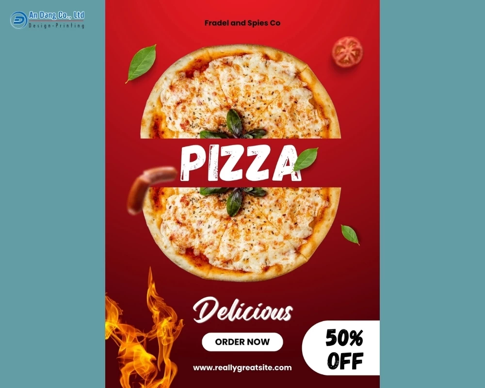 Mẫu 10 - tờ rơi quảng cáo giảm 50% cho tiệm bánh pizza
