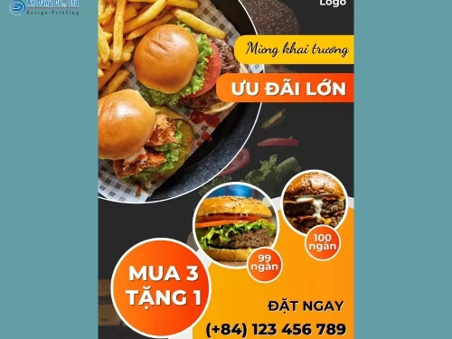 Mẫu 1 - tờ rơi mừng khai trương tiệm bánh hamburger