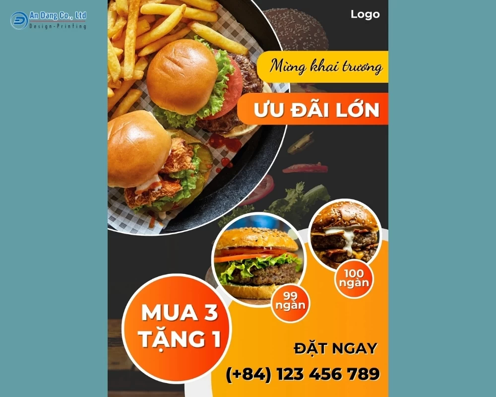 Mẫu 1 - tờ rơi mừng khai trương tiệm bánh hamburger