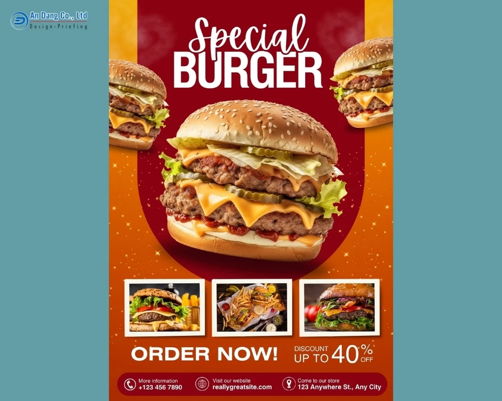 Mẫu 20 - tờ rơi quán ăn hấp dẫn cho tiệm bánh hamburger