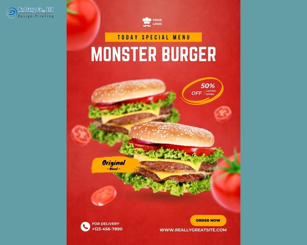 Mẫu 21 - tờ rơi quảng cáo giảm giá cho tiệm bánh hamburger