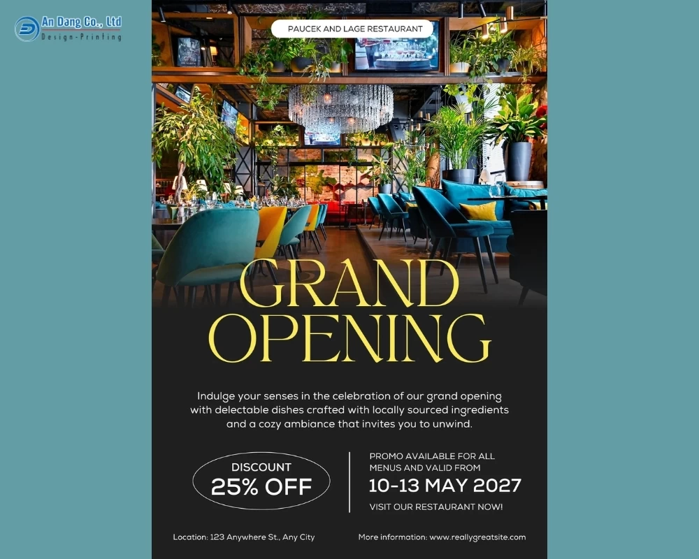 Mẫu 2 - tờ rơi mừng khai trương nhà hàng kèm ưu đãi giảm giá 25%