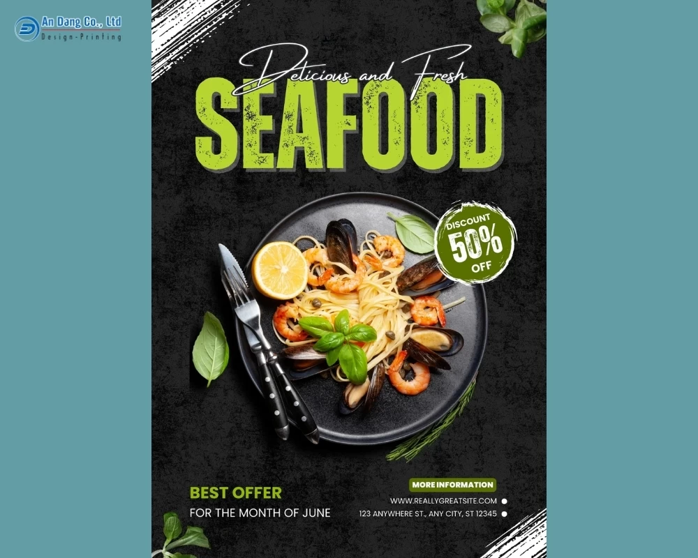 Mẫu 34 - tờ rơi nhà hàng hải sản có chương trình ưu đãi