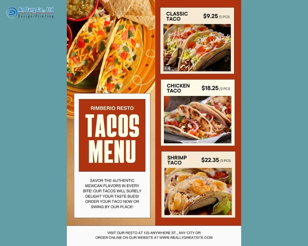 Mẫu 35 - tờ rơi giới thiệu menu của tiệm bánh tacos