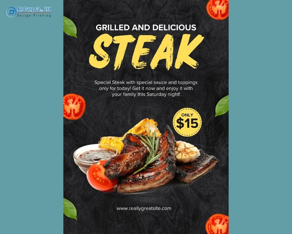 Mẫu 43 - tờ rơi quảng bá món steak của quán ăn
