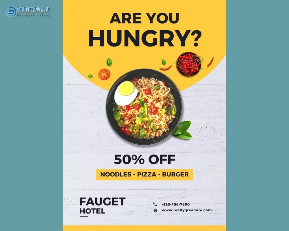 Mẫu 6 - tờ rơi quán ăn giới thiệu chương trình giảm giá 50%