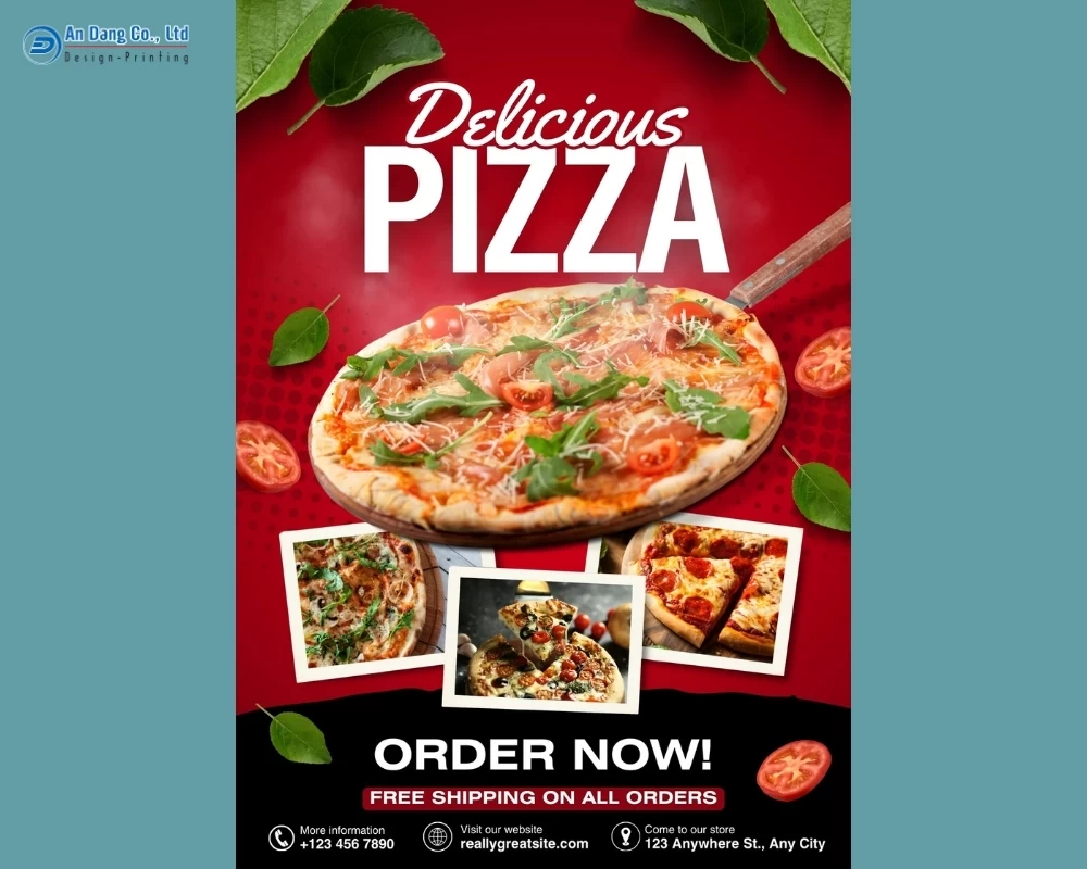 Mẫu 7 - tờ rơi quảng bá cho tiệm bánh pizza với hình ảnh bắt mắt
