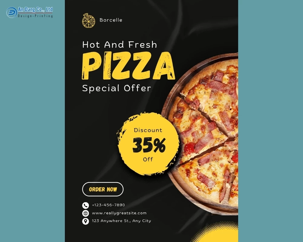 Mẫu 8 - tờ rơi giới thiệu chương trình ưu đãi của tiệm bánh pizza