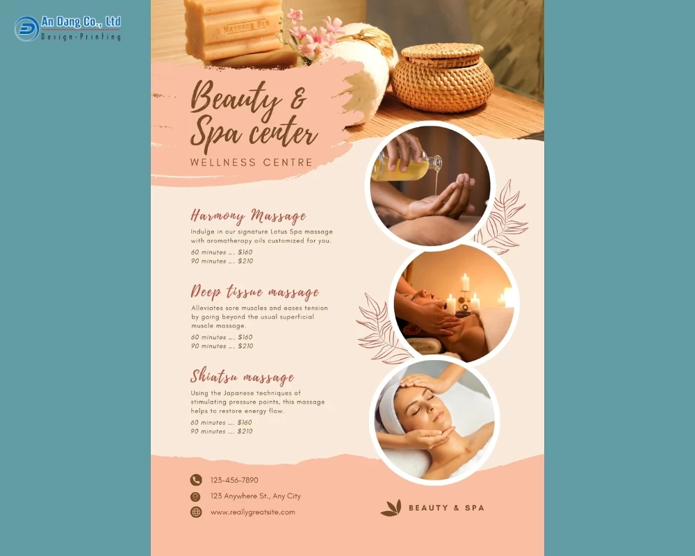Tờ rơi giới thiệu các gói dịch vụ của trung tâm spa và làm đẹp