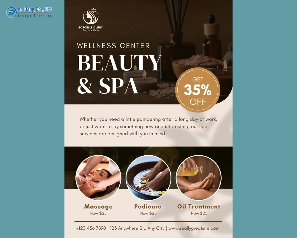 Mẫu 13 - tờ rơi nhấn mạnh ưu đãi 35% cho các gói dịch vụ spa
