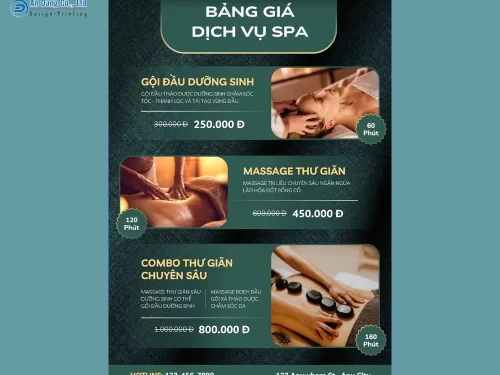 Mẫu 1 - tờ rơi giới thiệu bảng giá các gói dịch vụ spa