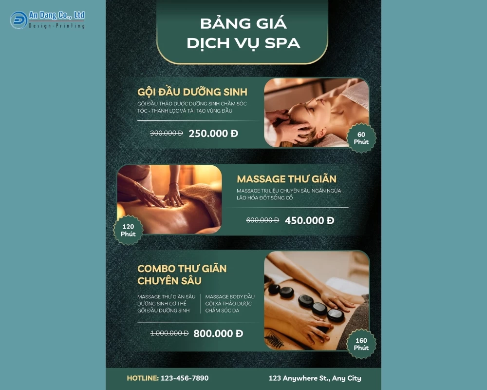 Mẫu 1 - tờ rơi giới thiệu bảng giá các gói dịch vụ spa