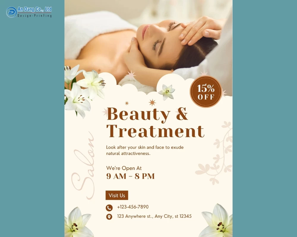 Mẫu 20 - tờ rơi đề cập giảm giá 15% cho dịch vụ spa làm đẹp