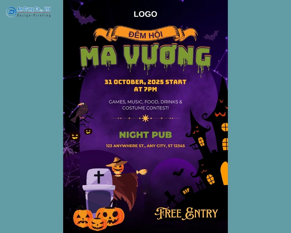 Mẫu tờ rơi sự kiện halloween có cung cấp đầy đủ các thông tin cần thiết