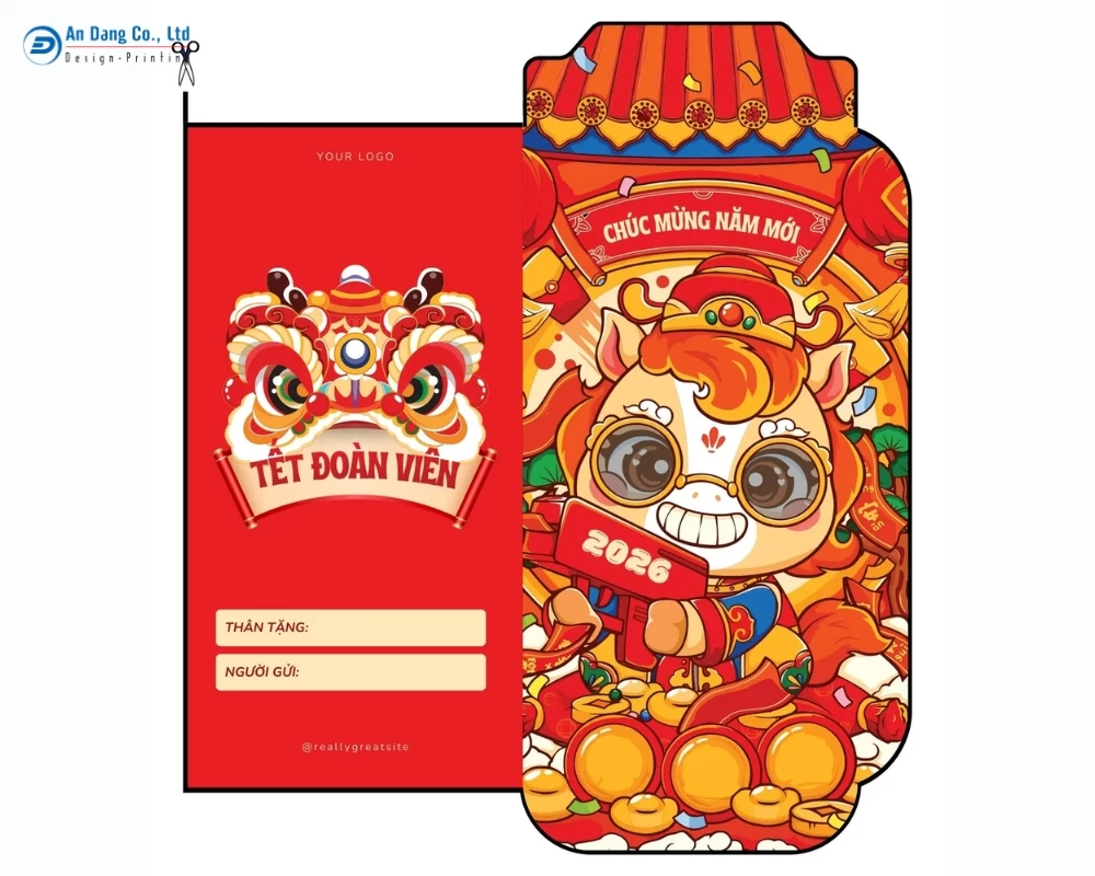 Mẫu bao lì xì chibi in hình con giáp ngọ