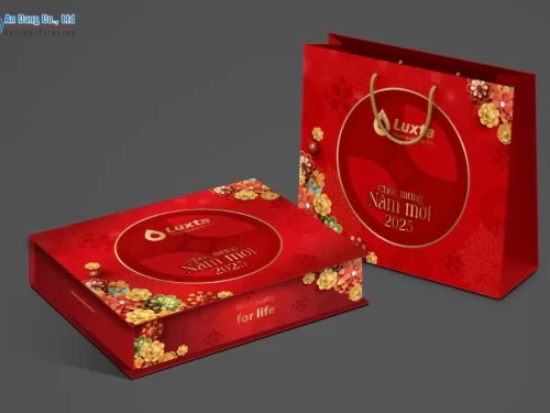 Mẫu túi chúc mừng năm mới có kèm các biểu tượng hoa mai