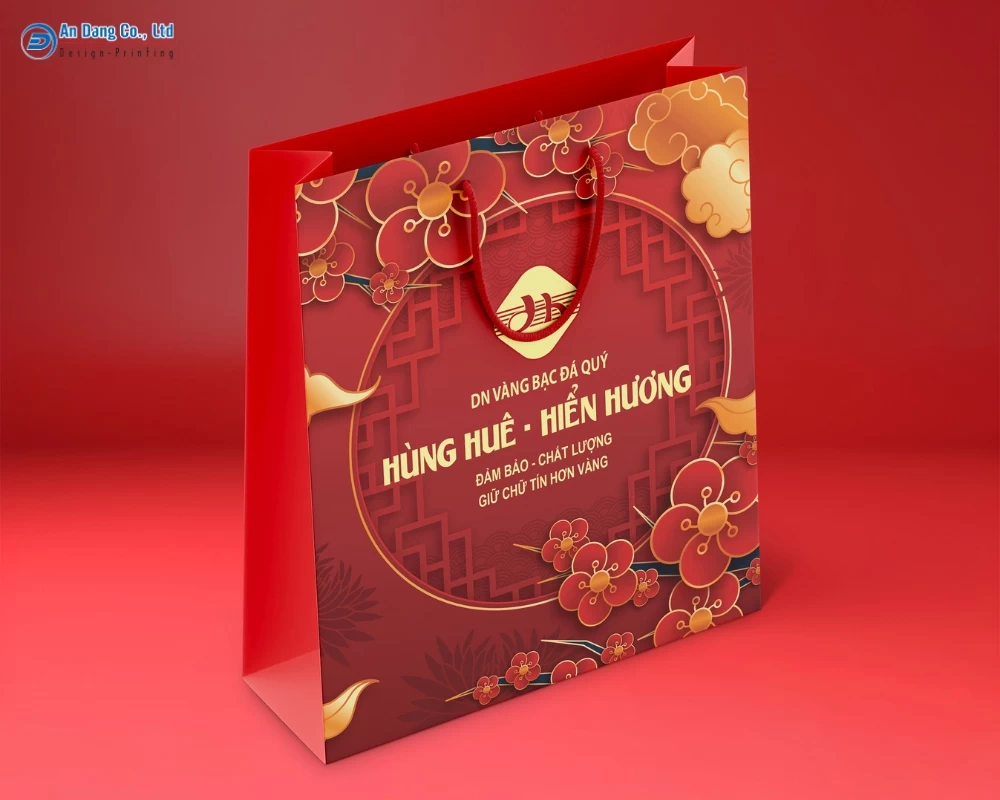 Mẫu túi giấy chúc mừng năm mới cho tiệm vàng bạc đá quý