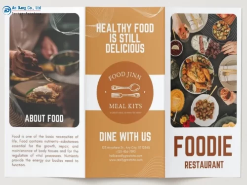 Mẫu brochure nhà hàng sử dụng tông màu trắng - nâu