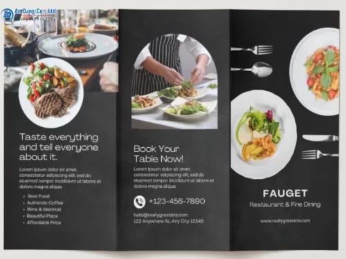 Mẫu brochure nhà hàng sử dụng tông màu đen