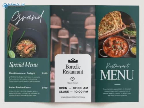 Brochure nhà hàng nên sử dụng hình ảnh món ăn rõ nét