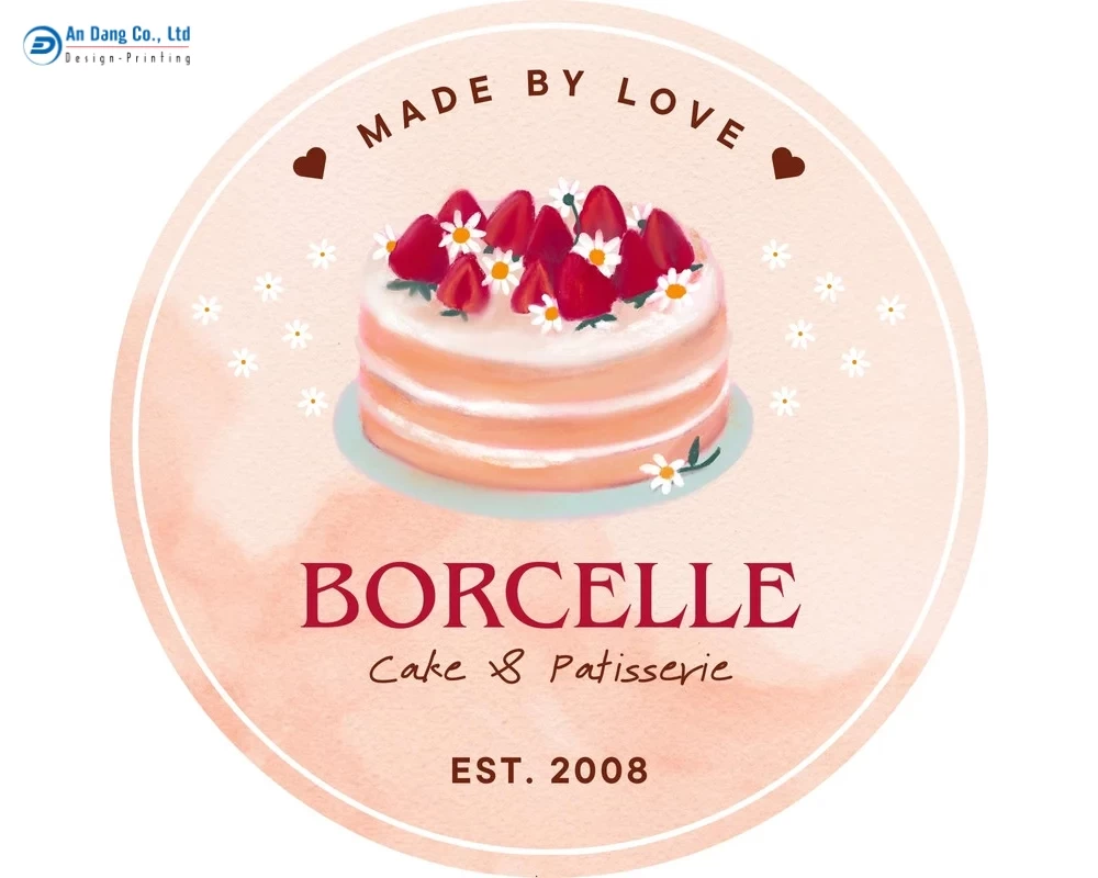 Mẫu tem tròn dán hộp bánh kem