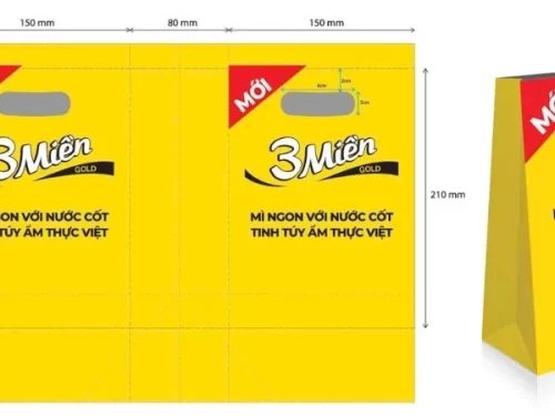 Mẫu túi giấy đựng mì 3 Miền có tông màu vàng