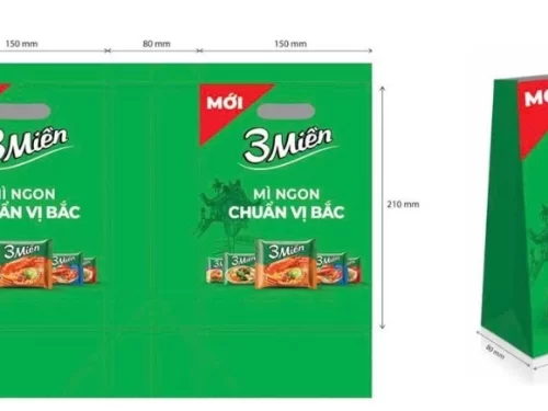 Mẫu túi giấy đựng mì 3 Miền có tông màu xanh lá