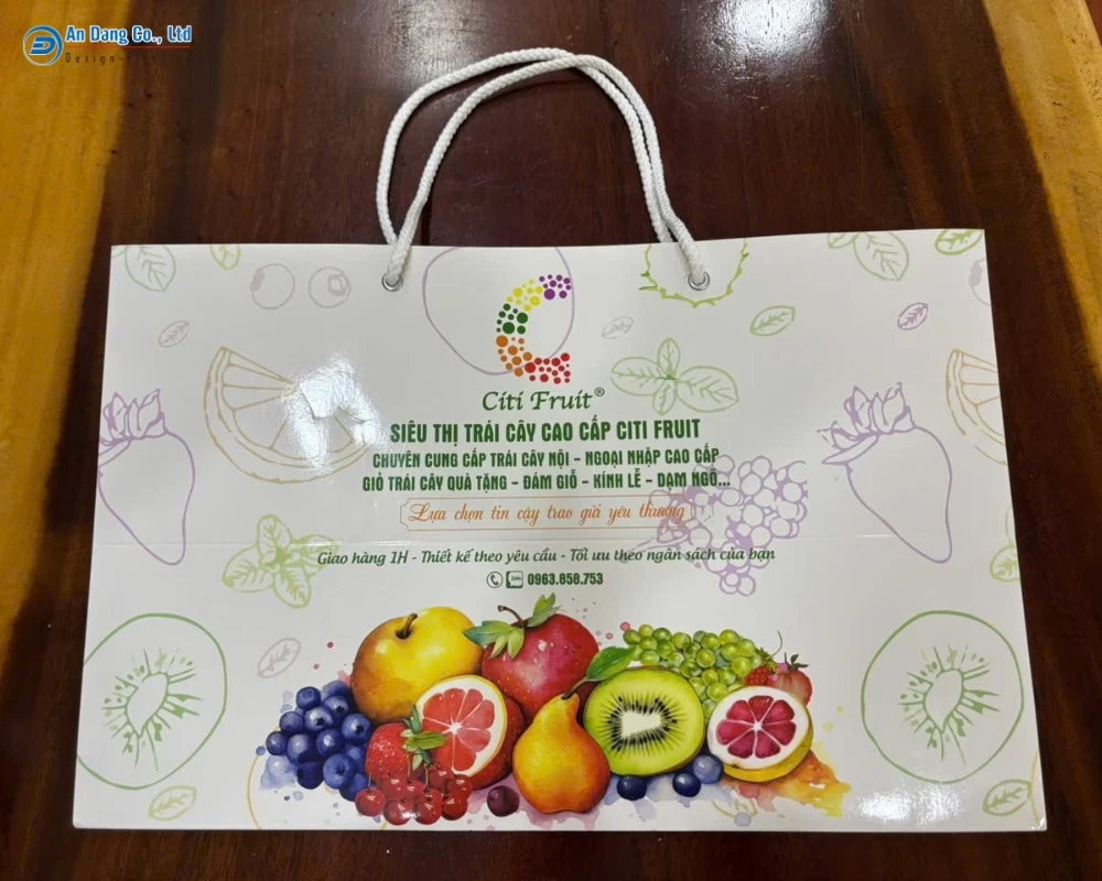 Túi giấy đựng trái cây được gia công cán màng bóng
