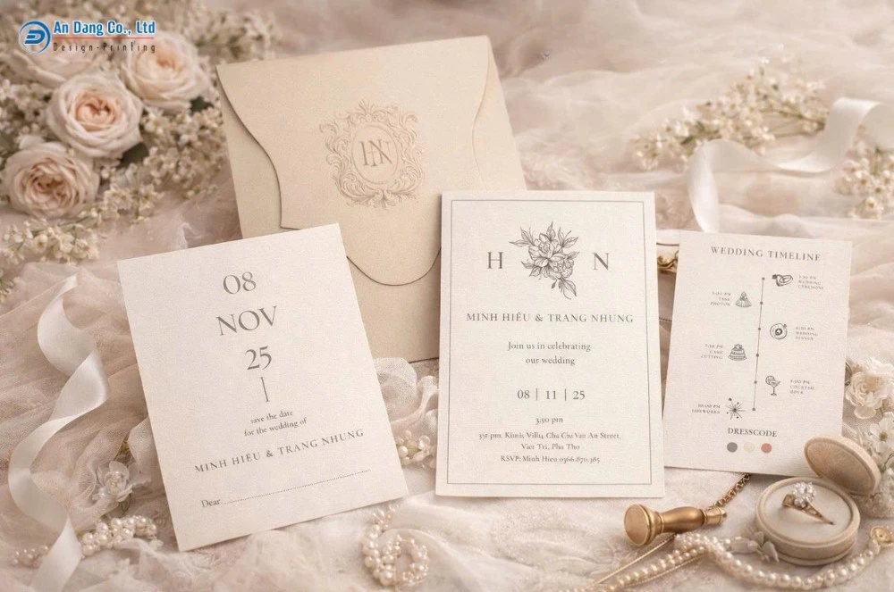Mẫu thiệp cưới được in bằng giấy mỹ thuật