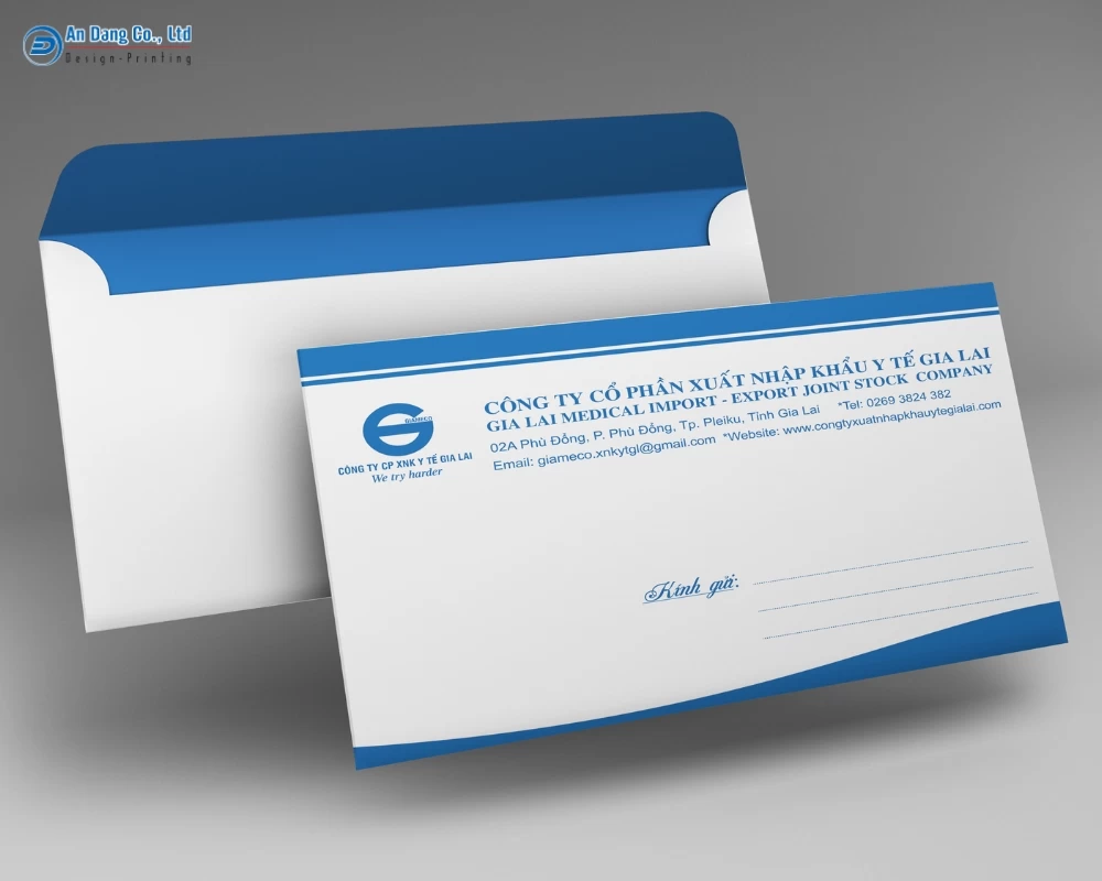 Mẫu phong bì công ty A6 cho doanh nghiệp XNK Y Tế Gia Lai