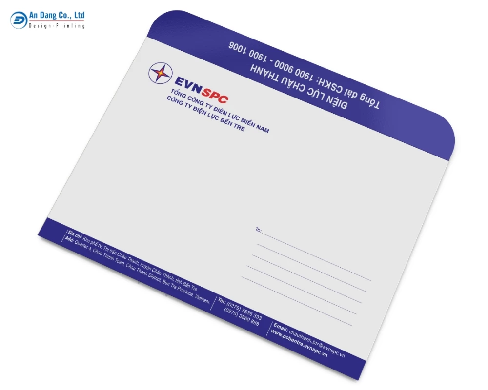 Mẫu bao thư công ty A5 cho công ty Điện Lực Bến Tre