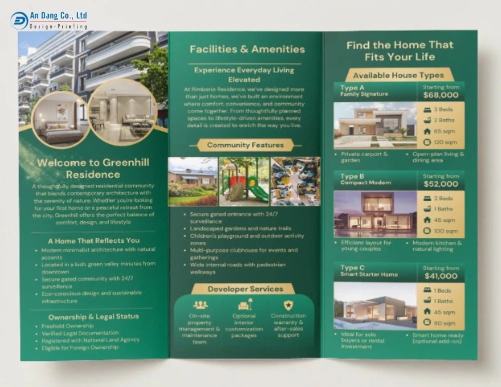 Mẫu brochure bất động sản có cung cấp các thông tin cần thiết