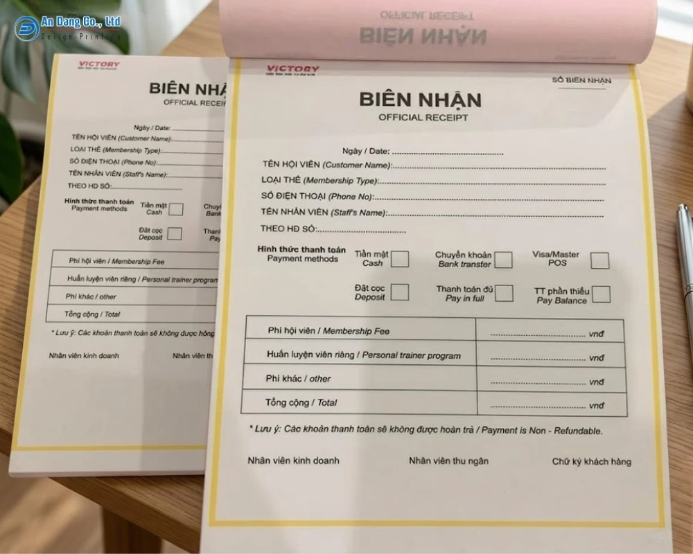 Mẫu in biểu mẫu biên nhận 2 liên